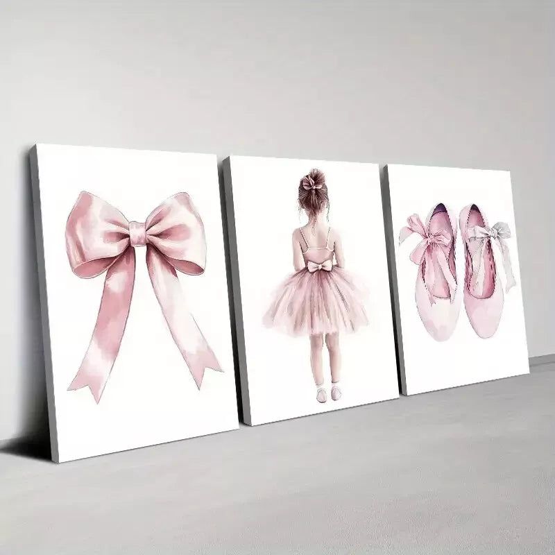 3pcs Elegant Dancer Shoes With Bows Wall Art Set Canvas Framed 50x70cm - High Quality Print 100% Australian Made Wall Canvas Ready to Hang
