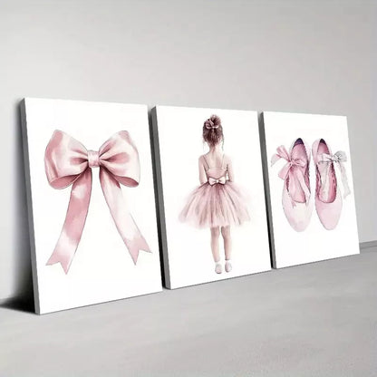 3pcs Elegant Dancer Shoes With Bows Wall Art Set Canvas Framed 50x70cm - High Quality Print 100% Australian Made Wall Canvas Ready to Hang