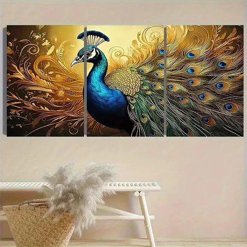 3pcs PeaRooster Feather Wall Art Canvas Unframed - High Quality Print 100% Australian Made Wall Canvas - Bella Home Decor