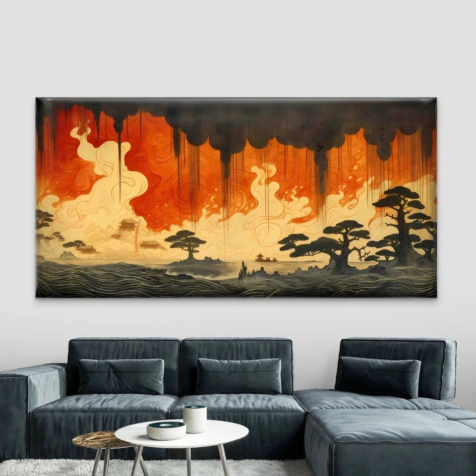 Flames of Eternity Wall Art Canvas Office Home Room Framed 120x60cm