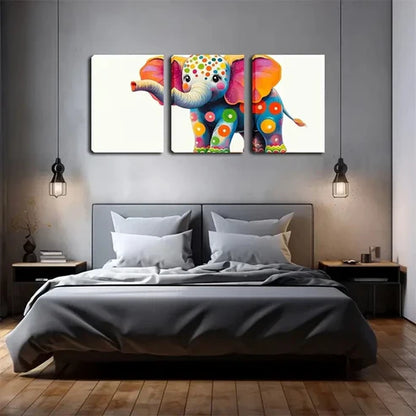 3pcs Cute Elephants Dressed in Colorful Circles Wall Art Set Canvas Unframed - High Quality Print 100% Australian Made Wall Canvas