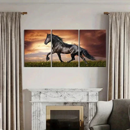 3pcs Majestic Black Horse Running  Wall Art Set Canvas Unframed - High Quality Print 100% Australian Made Wall Canvas