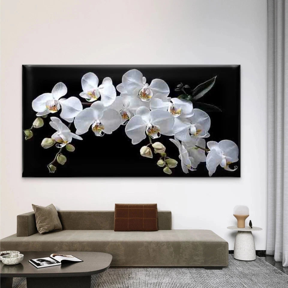 Elegant White Orchid Abstract Wall Art Canvas Office Home Room Framed 120x60cm