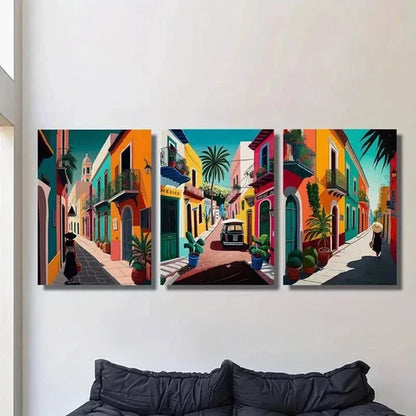 3pcs Colorful Retro Mexican Street Wall Art Canvas Unframed – High Quality Print 100% Australian Made Wall Canvas - Bella Home Decor