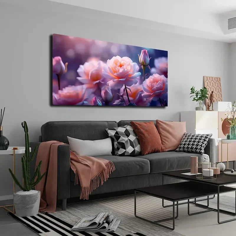 Pink Love Romantic Rose Wall Art canvas office home room framed 120x60cm