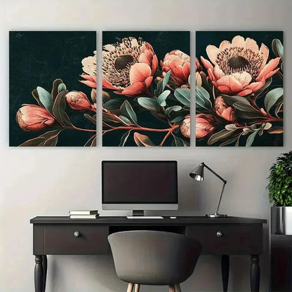 3pcs Vintage African Aesthetic Floral Perfect Wall Art Set Canvas Framed 50x70cm - High Quality Print 100% Australian Made Wall Canvas Ready to Hang