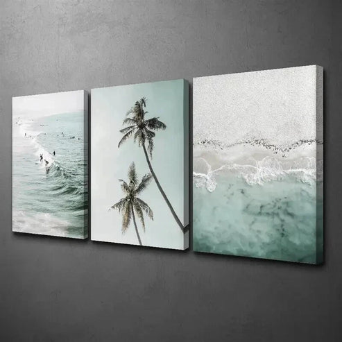 3pcs Palm Trees Perfect Beach Ocean Minimalism Wall Art Canvas Unframed - High Quality Print 100% Australian Made Wall Canvas