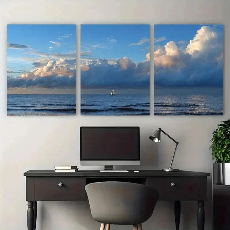 3pcs Serene Coastal Scene Decor Perfect Wall Art Set Canvas Framed 50x70cm - High Quality Print 100% Australian Made Wall Canvas Ready to Hang