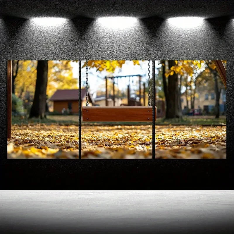 3pcs Swing in Fallen Leaves Scenery Metal Print Ready to Hang Art - Bella Home Decor