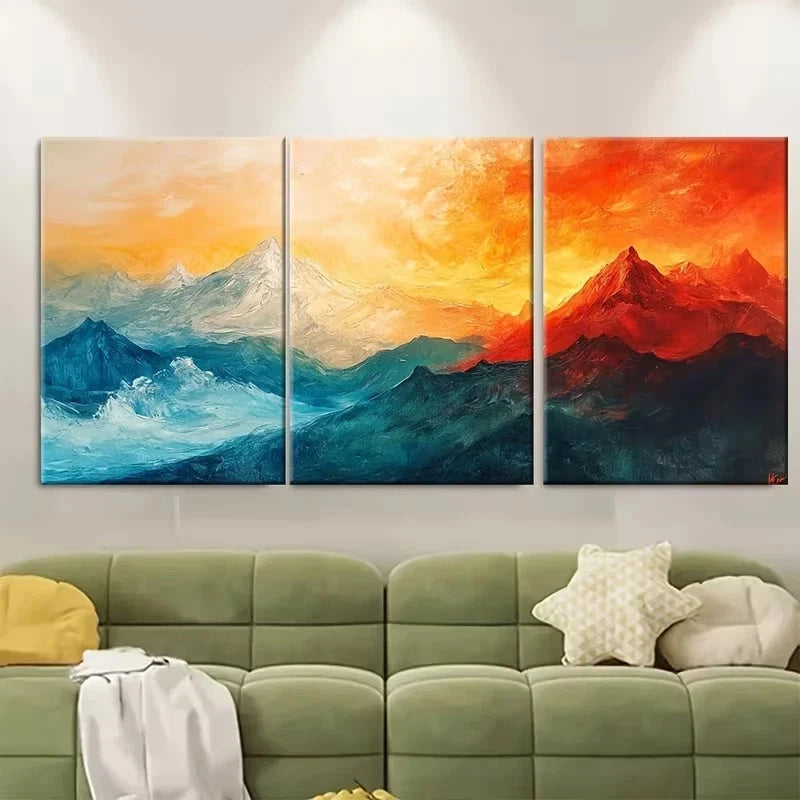 3pcs Vibrant Sunset & Snowy Peaks Wall Art Set Canvas Framed 40x60cm - High Quality Print 100% Australian Made Wall Canvas Ready to Hang