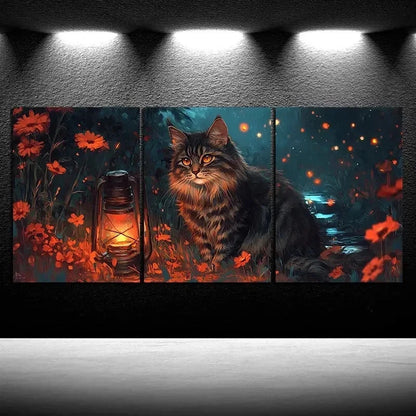 3pcs Kitten and Lantern Flowers Wall Art Set Canvas Framed 50x70cm – High Quality Print 100% Australian Made Wall Canvas Ready to Hang - Bella Home Decor