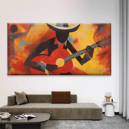 Abstract Jazz Guitarist Wall Art Canvas Office Home Room Framed 120x60cm