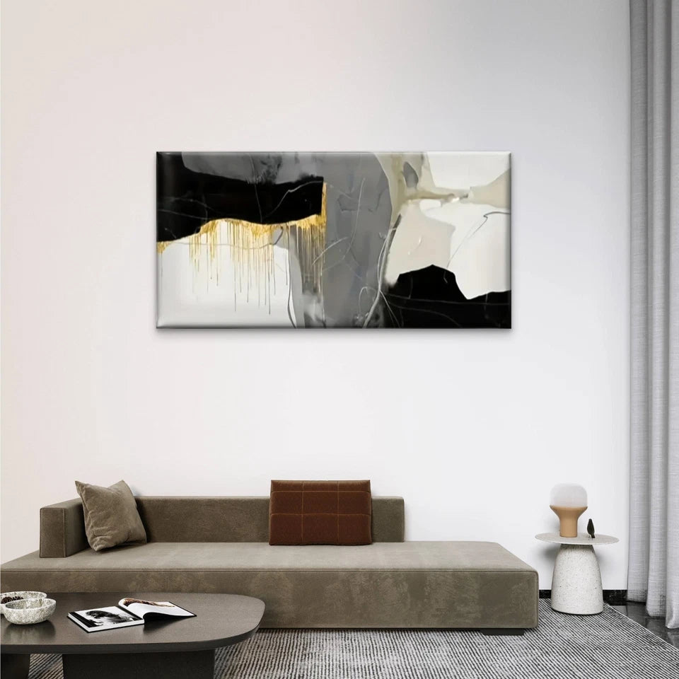 Golden Gray Abstract Perfect Wall Art Canvas Office Home Room Framed 120x60cm