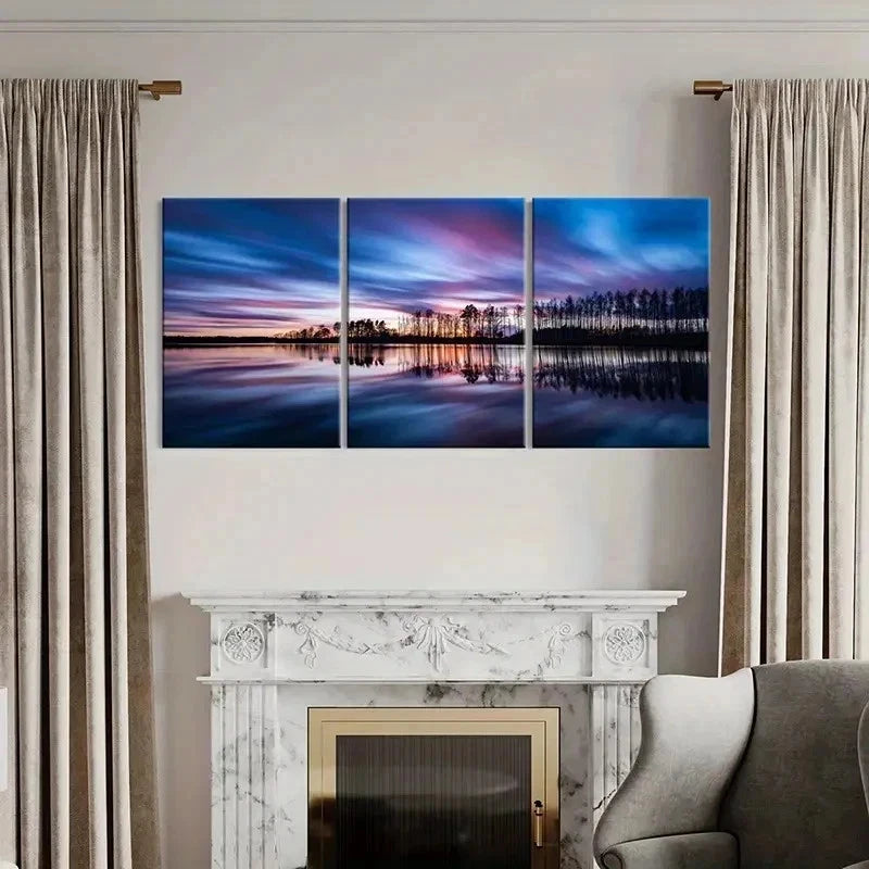 3pcs Natural Modern Lake Reflection Wall Art Set Canvas Framed 50x70cm - High Quality Print 100% Australian Made Wall Canvas Ready to Hang - Bella Home Decor