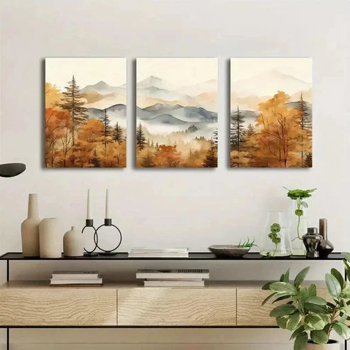 3pcs Autumn Mountain and Forest Landscape Wall Art Set Canvas Unframed - High Quality Print 100% Australian Made Wall Canvas - Bella Home Decor