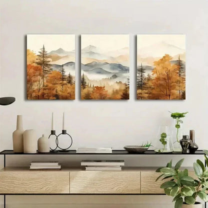 3pcs Autumn Mountain and Forest Landscape Wall Art Set Canvas Unframed - High Quality Print 100% Australian Made Wall Canvas - Bella Home Decor