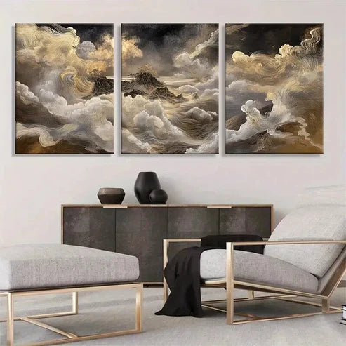 3pcs Celestial Clouds and Majestic Mount Wall Art Canvas Unframed - High Quality Print 100% Australian Made Wall Canvas - Bella Home Decor