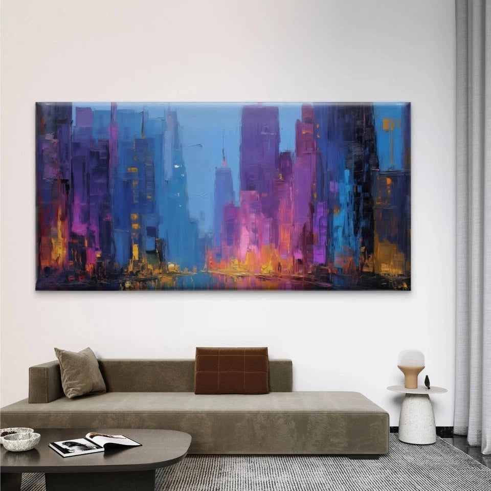 Abstract City Skyline Wall Art Canvas Office Home Room Framed 120x60cm