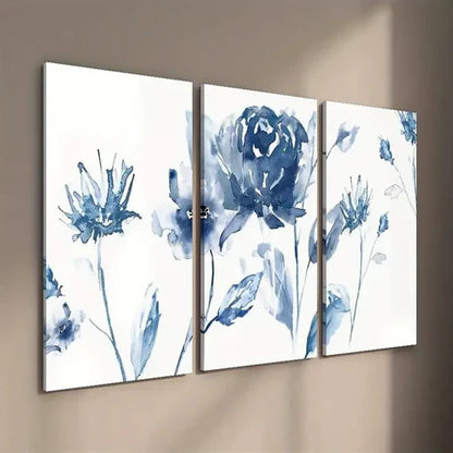 3pcs Elegant and Simple Blue Flowers Wall Art Set Canvas Unframed - High Quality Print 100% Australian Made Wall Canvas