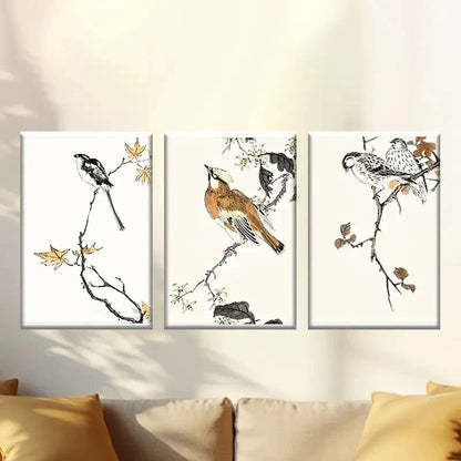 3pcs Birds and Flowers Wallpaper Wall Art Set Canvas Framed 40x60cm - High Quality Print 100% Australian Made Wall Canvas Ready to Hang - Bella Home Decor