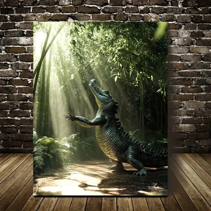 Crocodile Dancing in Bamboo Grove Scene Painting 40x60cm Metal Print Ready to Hang - Bella Home Decor