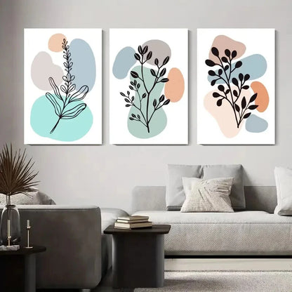 3pcs Abstract Leaf Soft Green Beige and Blue Metal Print Ready to Hang Art - Bella Home Decor