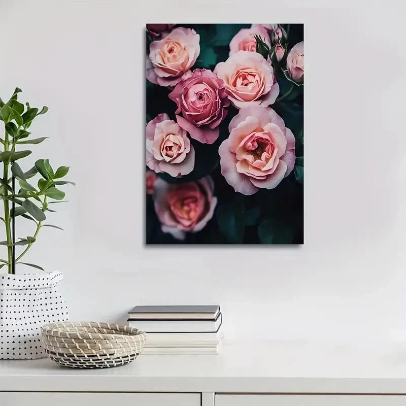 Beautiful Elegant Rose Vibrant Pink Roses Painting 40x60cm Metal Print Ready to Hang - Bella Home Decor