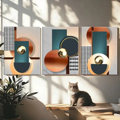 3pcs Vibrant Fantasy Modern Gold & Blue Rounds Wall Art Set Canvas Unframed - High Quality Print 100% Australian Made Wall Canvas