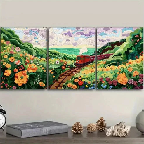 3pcs The train to spring Wall Art Set Canvas Unframed - High Quality Print 100% Australian Made Wall Canvas - Bella Home Decor