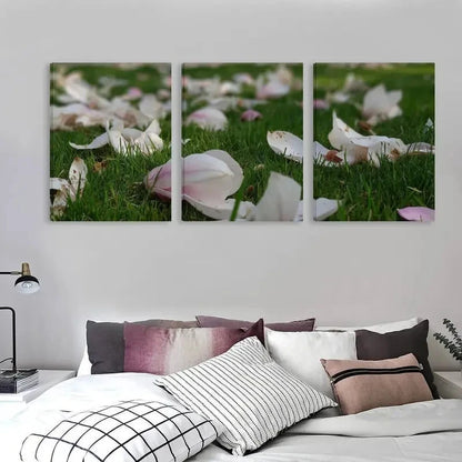 3pcs Elegant Floral Painting with Green Grass   Wall Art Set Canvas Framed 40x60cm - High Quality Print 100% Australian Made Wall Canvas Ready to Hang