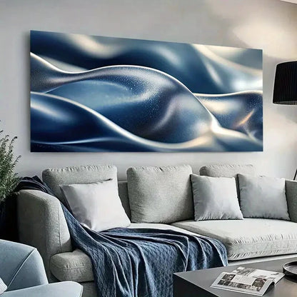 Modern Flowing Metallic Blue Wall Art Canvas Office Home Room Framed 120x60cm