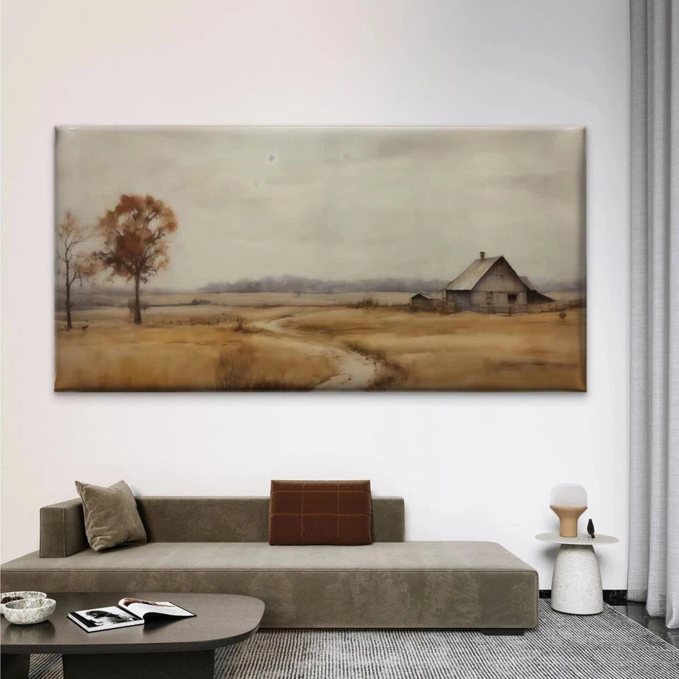 Rustic Countryside Farm Wall Art Canvas Office Home Room Framed 120x60cm