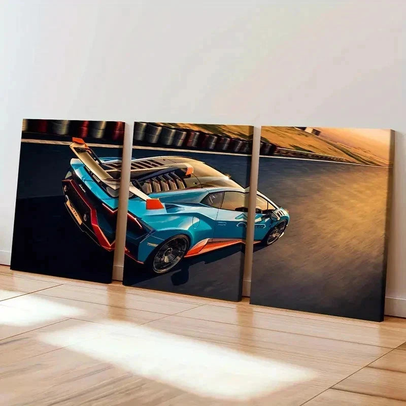 3pcs Blue and Orange Lamborghini Car Wall Art Set Canvas Framed 40x60cm - High Quality Print 100% Australian Made Wall Canvas Ready to Hang - Bella Home Decor