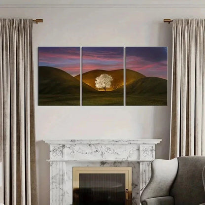 3pcs Tree In The Valley Nature Landscape Wall Art Set Canvas Framed 50x70cm - High Quality Print 100% Australian Made Wall Canvas Ready to Hang