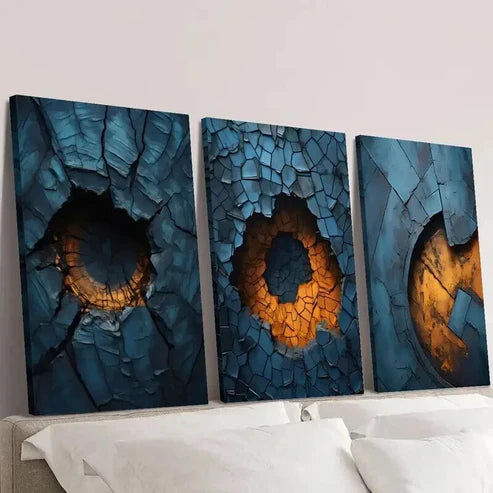 3pcs Abstract Blue Metal Texture Design Wall Art Set Canvas Unframed - High Quality Print 100% Australian Made Wall Canvas - Bella Home Decor