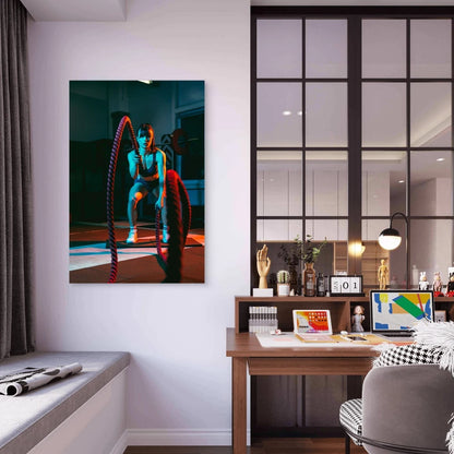 Female Battle Ropes Gym Workout 5mm thick Plastic Poster Ready to Hang 90x60cm