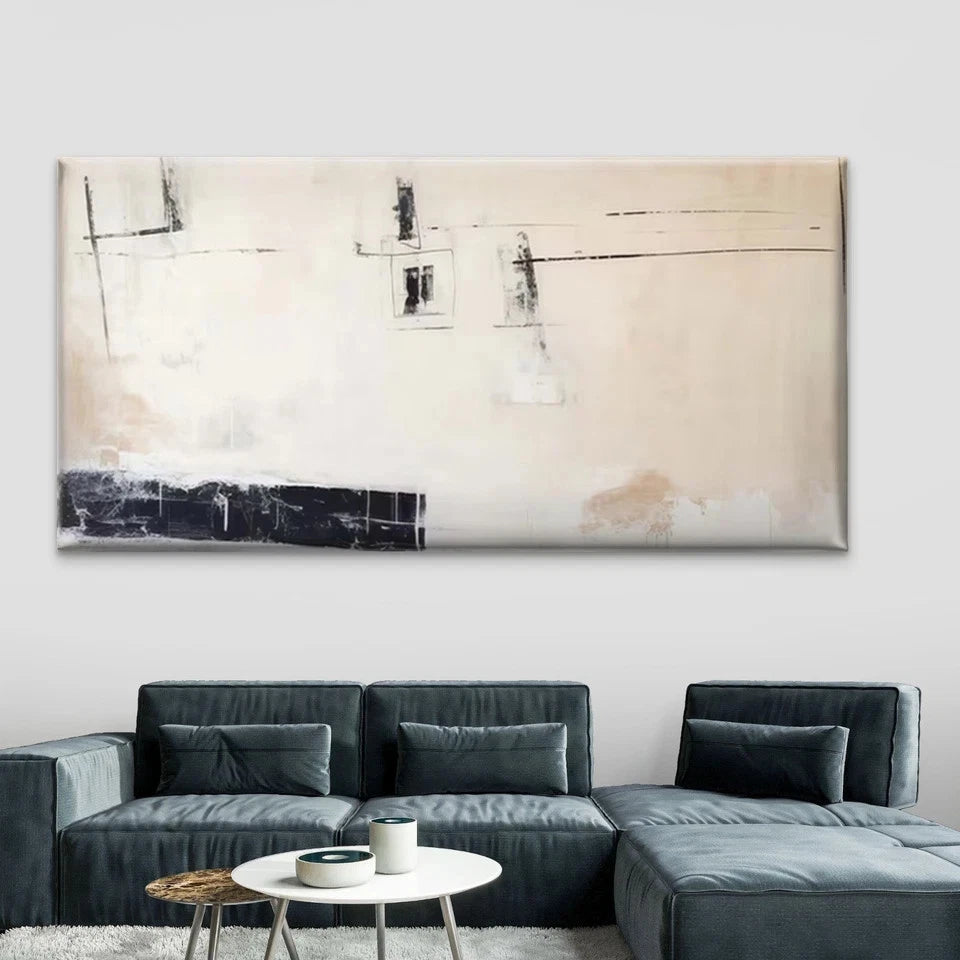 Abstract Beige & Brown Geometri Wall Art Canvas Office Home Room Framed 120x60cm