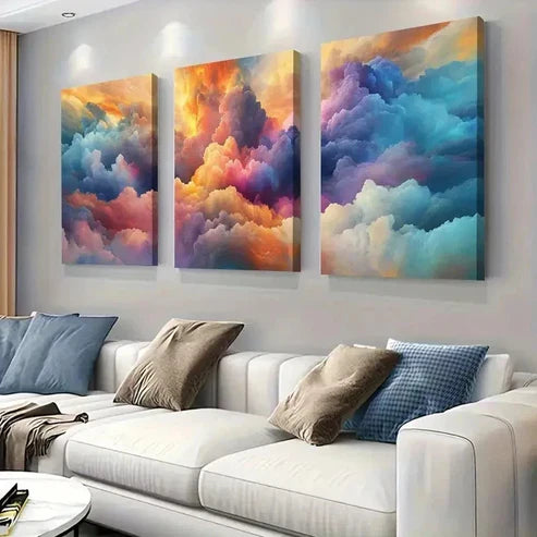 3pcs Three Piece Cloud Sky Wall Art Canvas Unframed - High Quality Print 100% Australian Made Wall Canvas