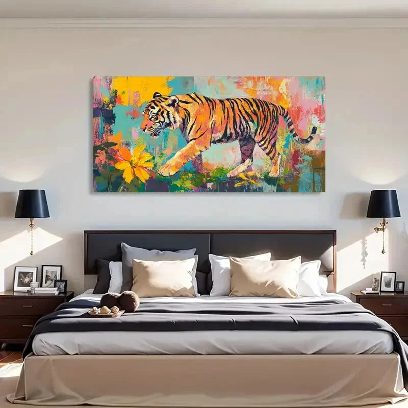 Vibrant Colorful Abstract Tiger Wall Art Canvas Office Home Room Framed 120x60cm - Bella Home Decor