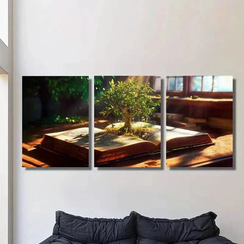 3pcs Knowledge Tree Growing Out of a Book  Wall Art Set Canvas Unframed - High Quality Print 100% Australian Made Wall Canvas