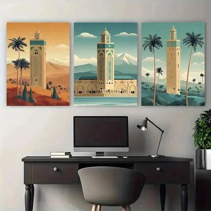 3pcs Casablanca Cityscape Decor Retro Perfect Wall Art Set Canvas Framed 50x70cm - High Quality Print 100% Australian Made Wall Canvas Ready to Hang - Bella Home Decor