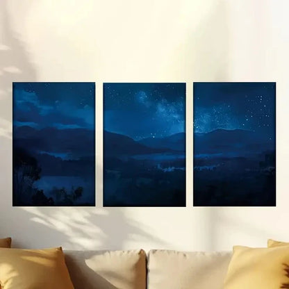 3pcs Encaustic Misty Dark Forest Night Sky Wall Art Set Canvas Unframed – High Quality Print 100% Australian Made Wall Canvas