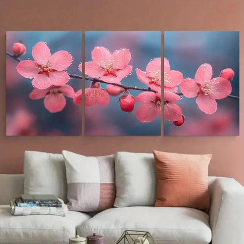 3pcs Elegant Pink Cherry Blossom Branch Perfect Wall Art Set Canvas Framed 40x60cm - High Quality Print 100% Australian Made Wall Canvas Ready to Hang