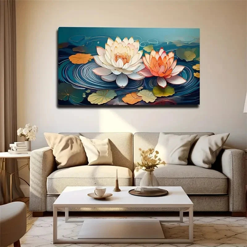 Vibrant Lotus Flower Modern Wall Art Canvas Office Home Room Framed 120x60cm