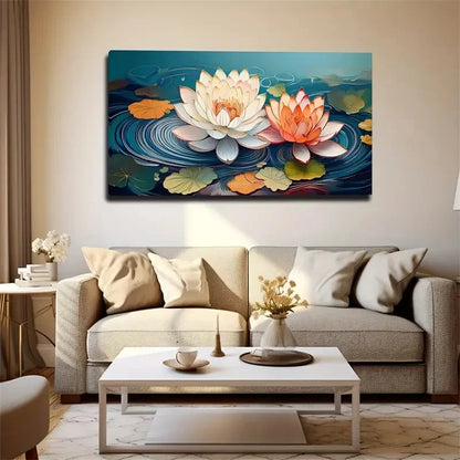 Vibrant Lotus Flower Modern Wall Art Canvas Office Home Room Framed 120x60cm