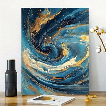 Beautiful Ocean Swirl, Swirling with Blue And Golden  40x60cm Metal Print Ready to Hang