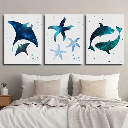 3pcs Manta Ray Nebula Starfish Whale Starry Sky Wall Art Set Canvas Unframed - High Quality Print 100% Australian Made Wall Canvas