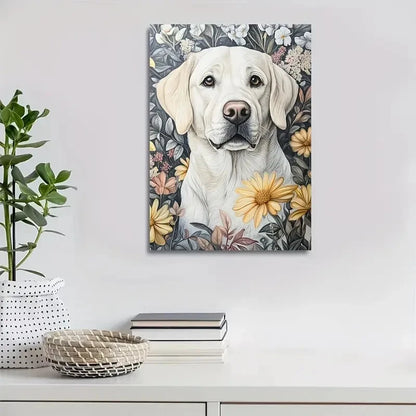 Flowers And Plants Cute Labrador Retriever Dog 40x60cm Metal Print Ready to Hang