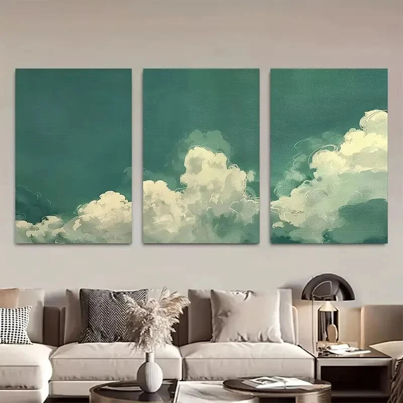 3pcs Sky Abstract Vintage Moody Cloud Metal Print Ready to Hang Art - Bella Home Decor