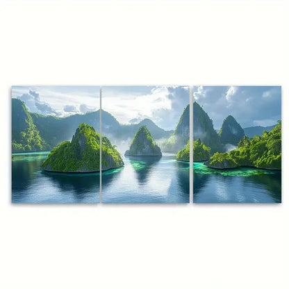 3pcs Mossy Mountain Seascape RY  Wall Art Set Canvas Framed 40x60cm - High Quality Print 100% Australian Made Wall Canvas Ready to Hang